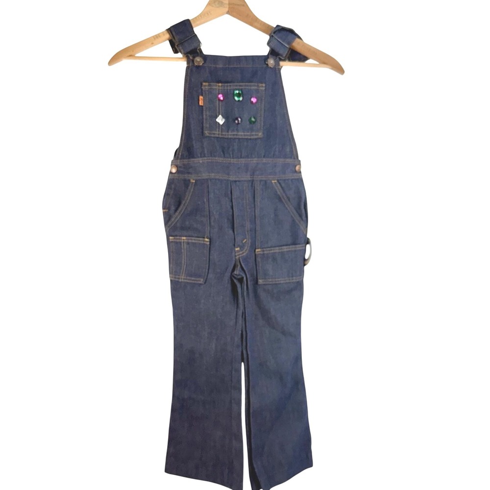 Vtg‎ 70s Levi's Orange Tab Kids Overalls Size 7 JUN Jeweled Flare Leg Rare Denim